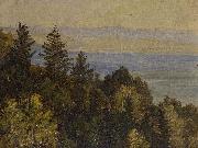 Carl Gustav Carus Blick uber einen bewaldeten Abhang in weite Gebirgslandschaft oil on canvas